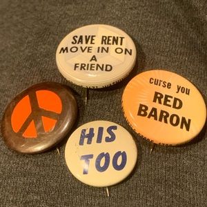 Extra Vintage 1960’s Pinback Buttons (all 4)